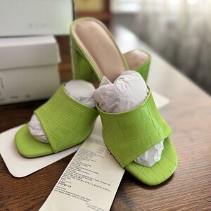 Lime Green Croc-Embossed Heeled Mules